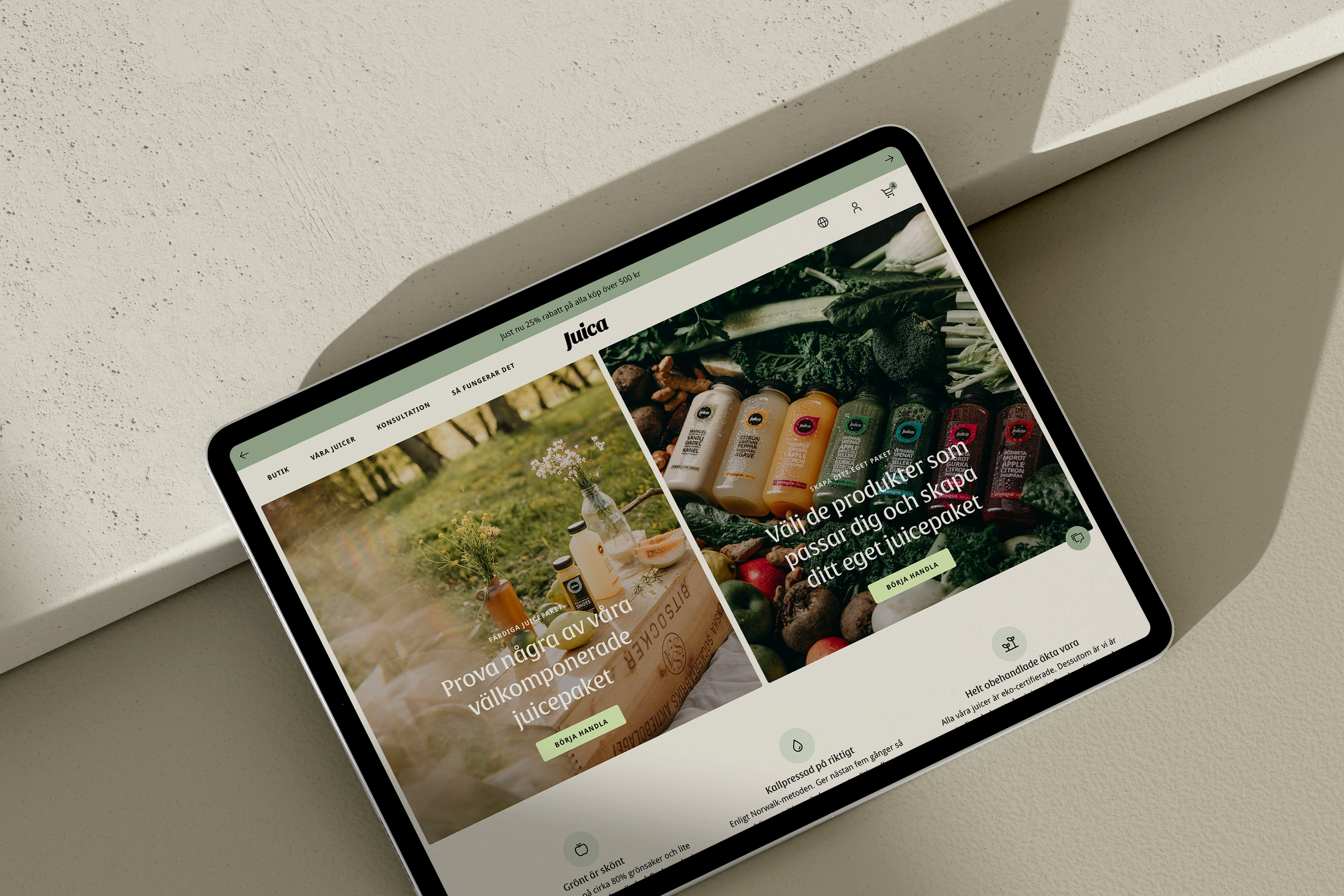 Juica E-Commerce Landing page on a tablet